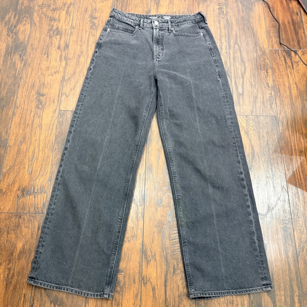 Old Navy Sky-Hi Wide Leg Jeans 8 Black Extra High Rise Secret Smooth Pocket